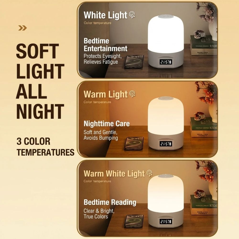 LED Lamp with Clock Display Touch Night Light USB