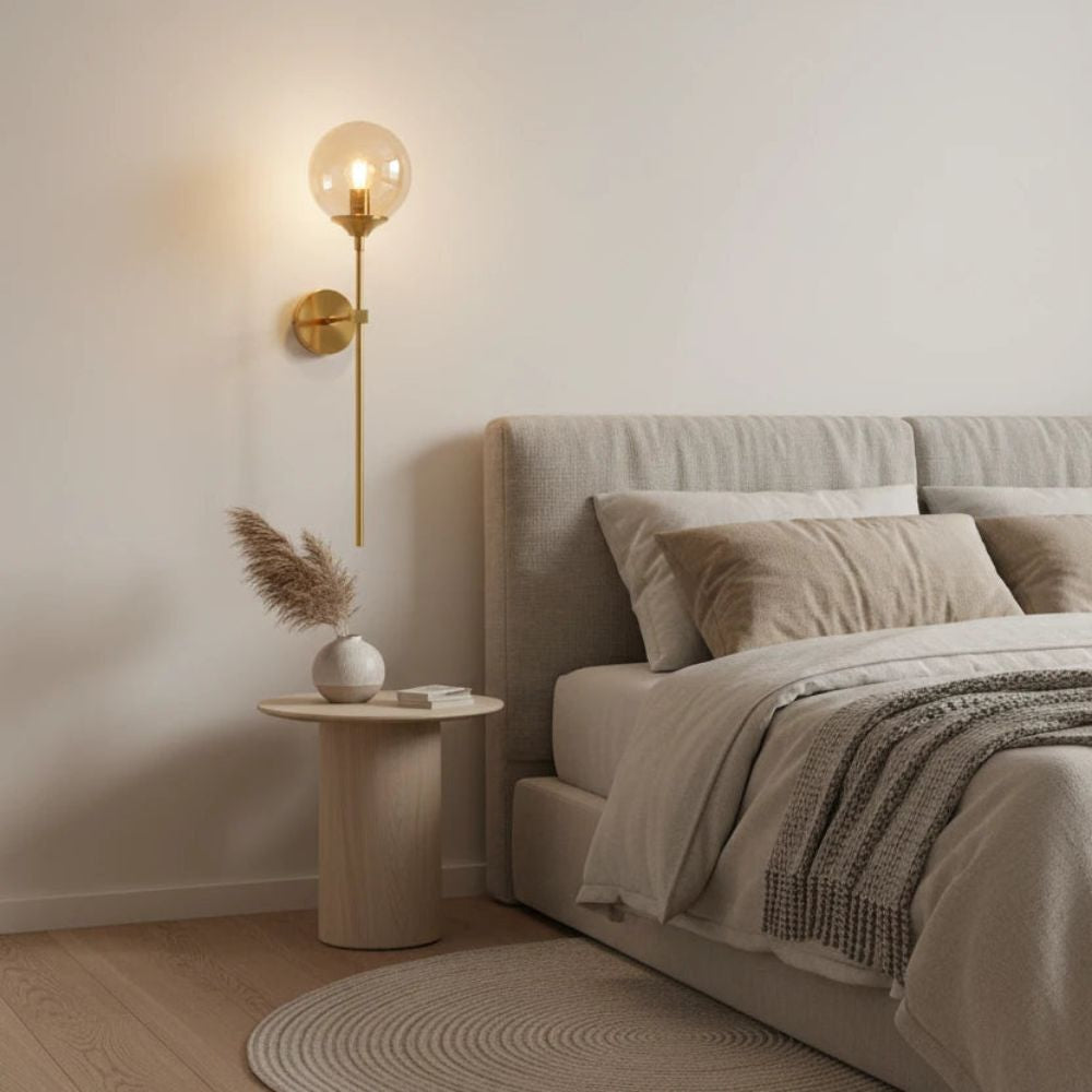 Modern Gold Glass Ball Wall Lamp – Transparent Globe for Bedroom