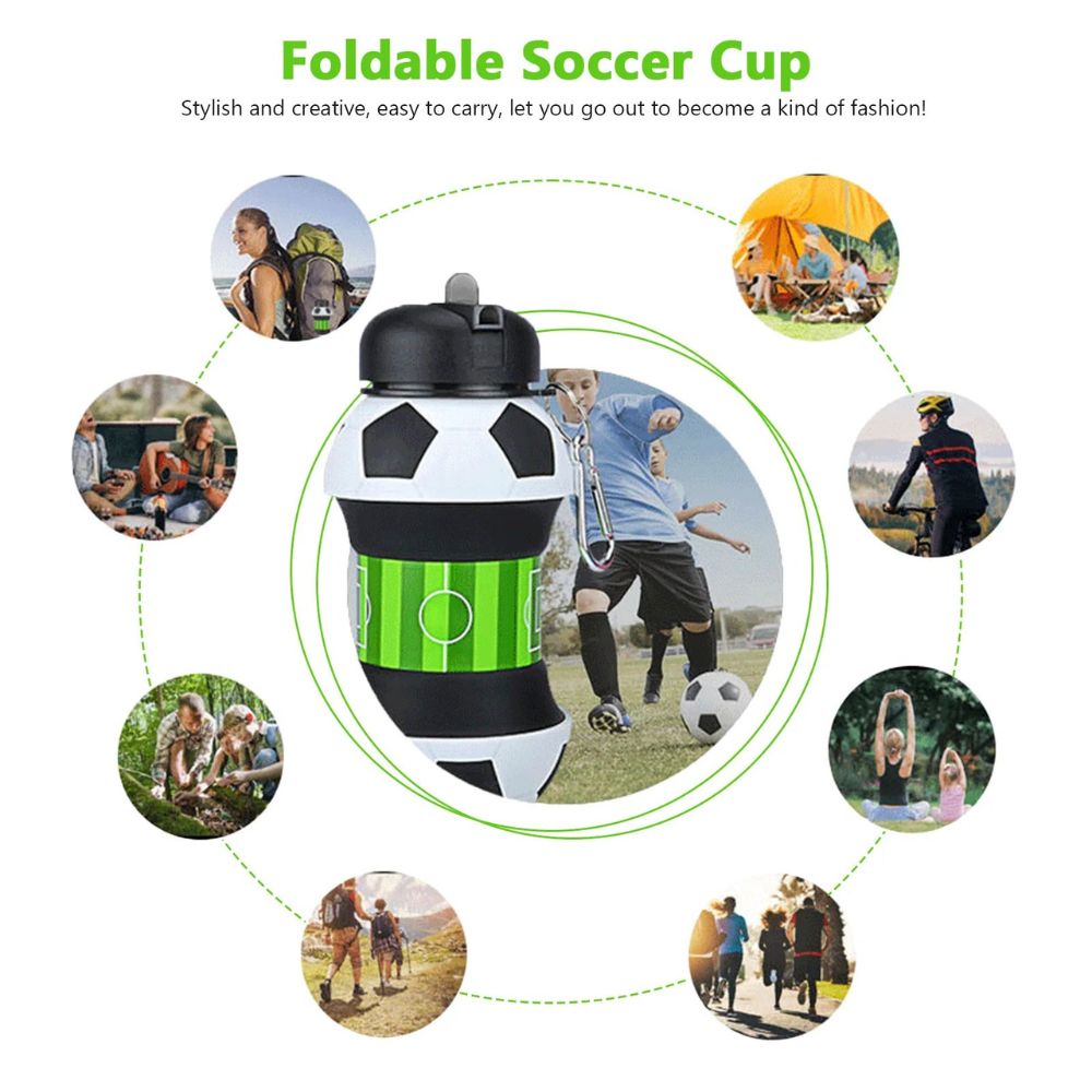 Silicone Football Water Bottle 550ml with Carabiner Clip Inviteck