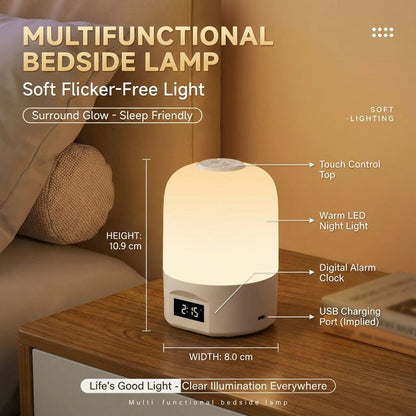 LED Lamp with Clock Display Touch Night Light USB
