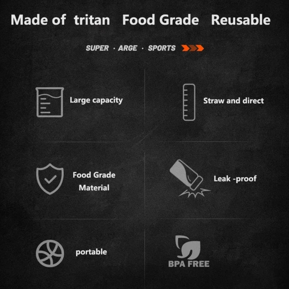 TKK 1000ml Tritan Sports Water Bottle with Straw BPA-Free Leakproof