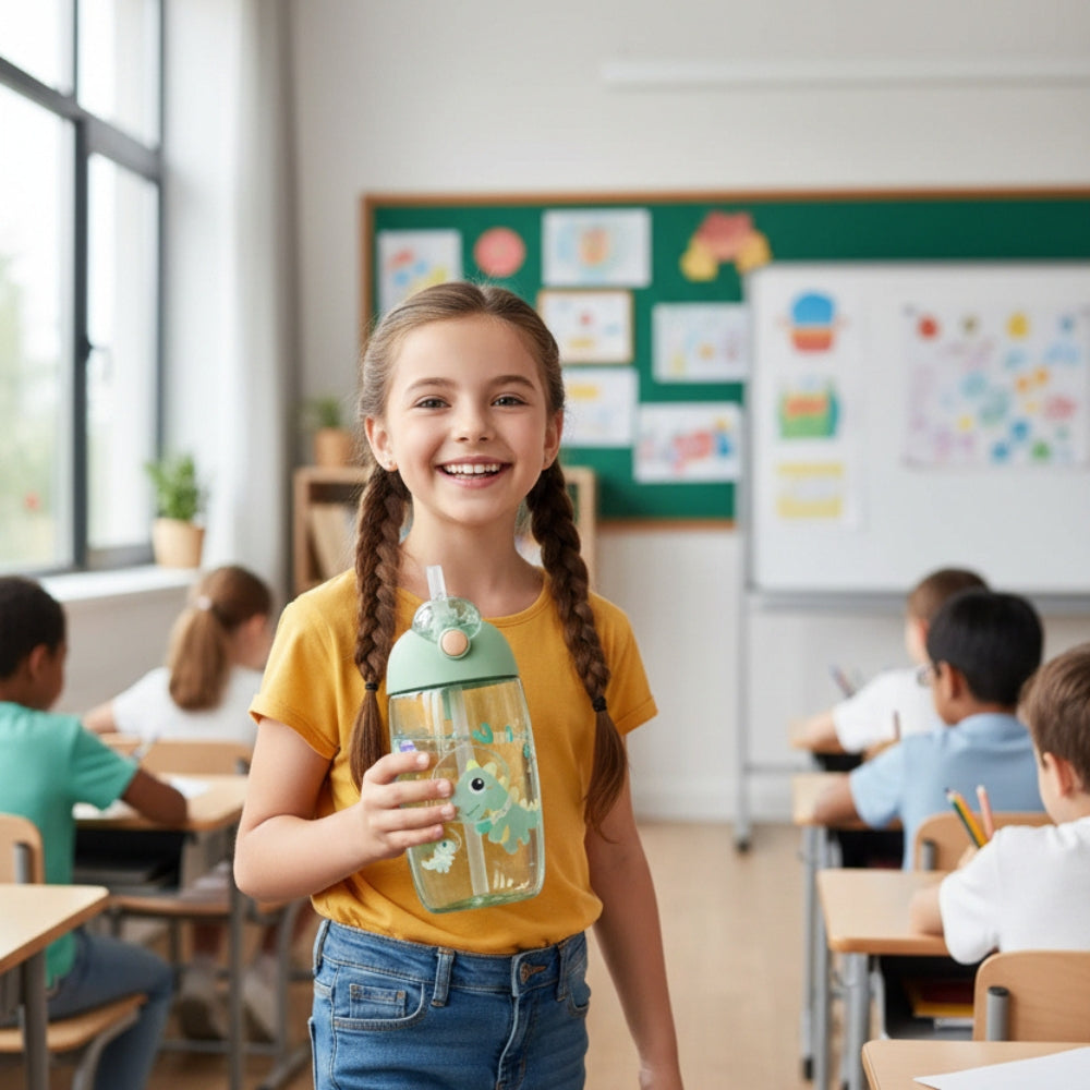 Kids Water Bottle with Straw – Portable School Cup  600ml Inviteck