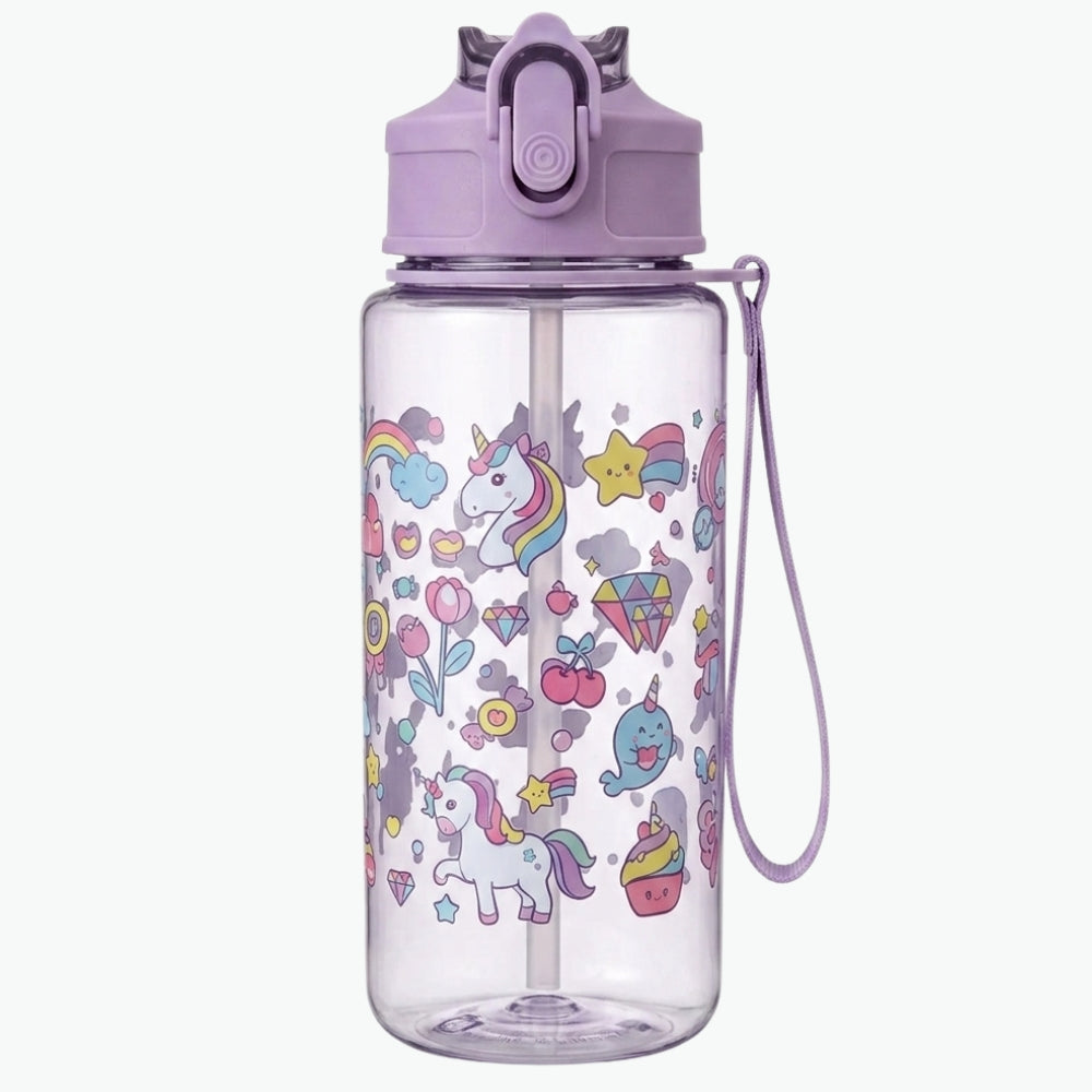 16.9oz BPA-Free Cartoon Straw Water Bottle Inviteck