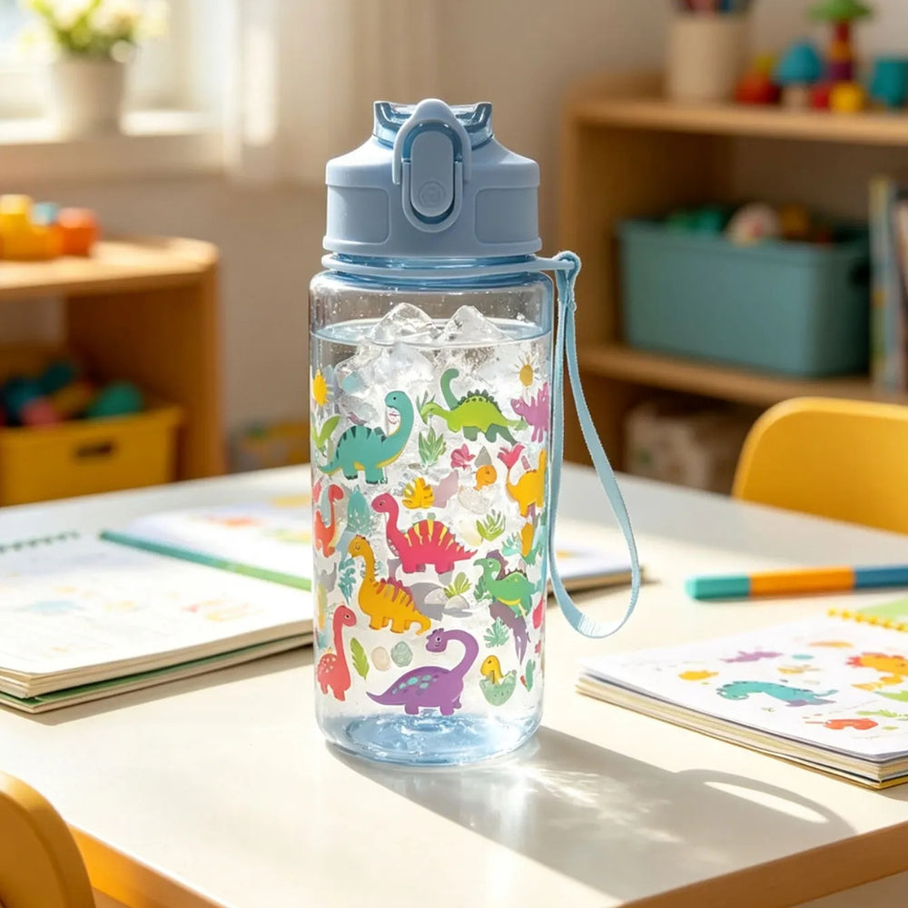 16.9oz BPA-Free Cartoon Straw Water Bottle Inviteck