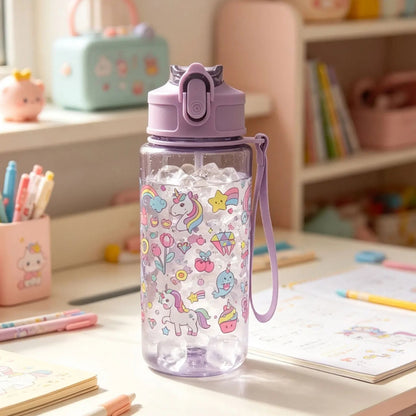 16.9oz BPA-Free Cartoon Straw Water Bottle Inviteck
