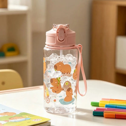 16.9oz BPA-Free Cartoon Straw Water Bottle Inviteck