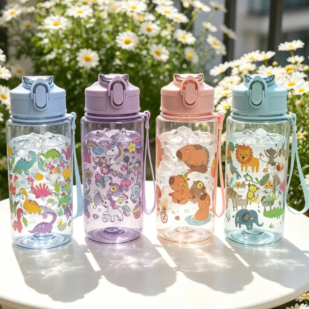 16.9oz BPA-Free Cartoon Straw Water Bottle Inviteck