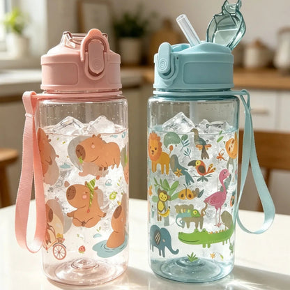 16.9oz BPA-Free Cartoon Straw Water Bottle Inviteck