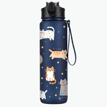 Kids Water Bottle 25 oz 3D Cartoon Cat Design – Leak-Proof Inviteck