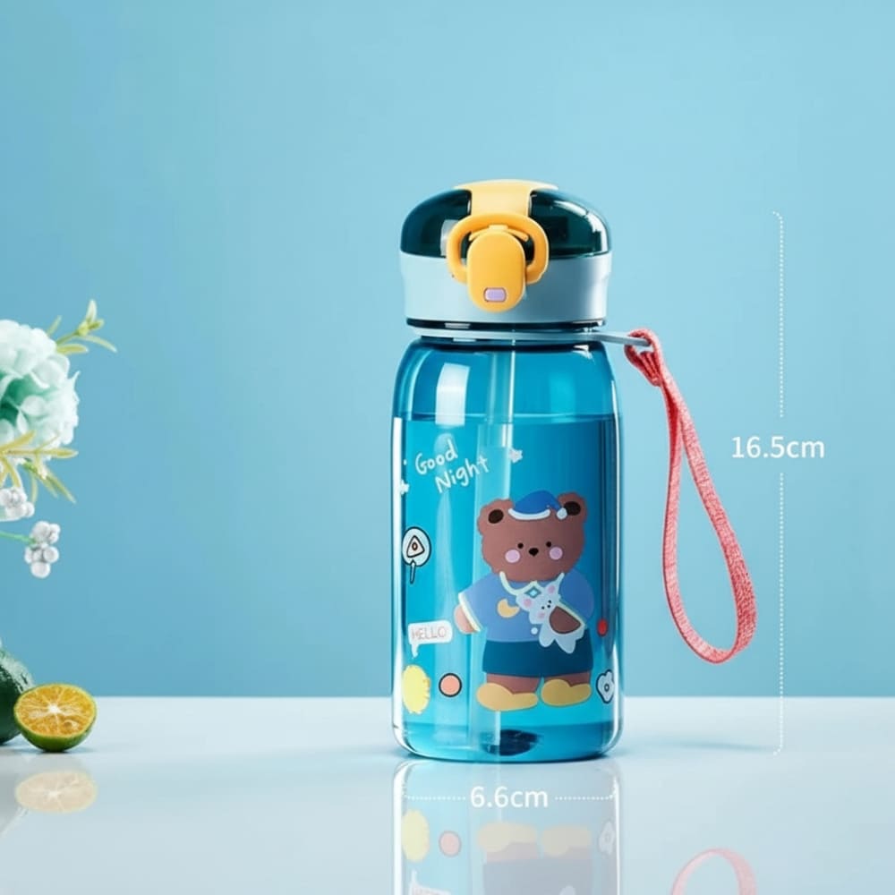 13.5oz Kids Teddy Bear Water Bottle with Straw Inviteck