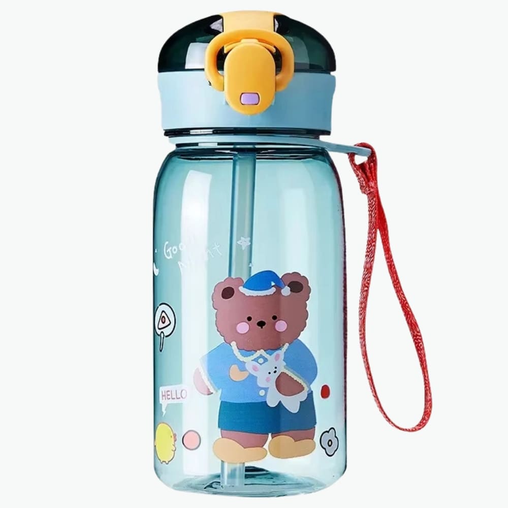 13.5oz Kids Teddy Bear Water Bottle with Straw Inviteck