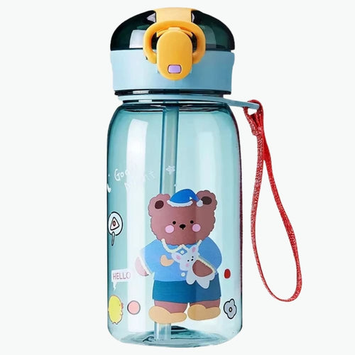 13.5oz Kids Teddy Bear Water Bottle with Straw Inviteck