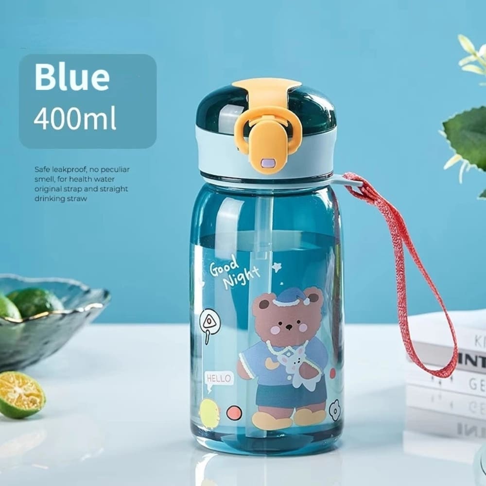 13.5oz Kids Teddy Bear Water Bottle with Straw Inviteck