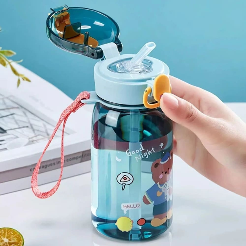13.5oz Kids Teddy Bear Water Bottle with Straw Inviteck