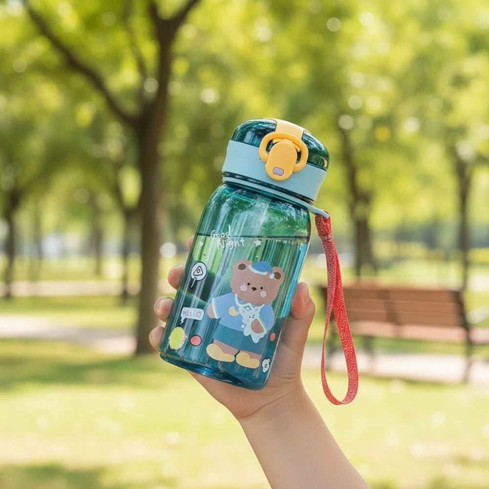 13.5oz Kids Teddy Bear Water Bottle with Straw Inviteck