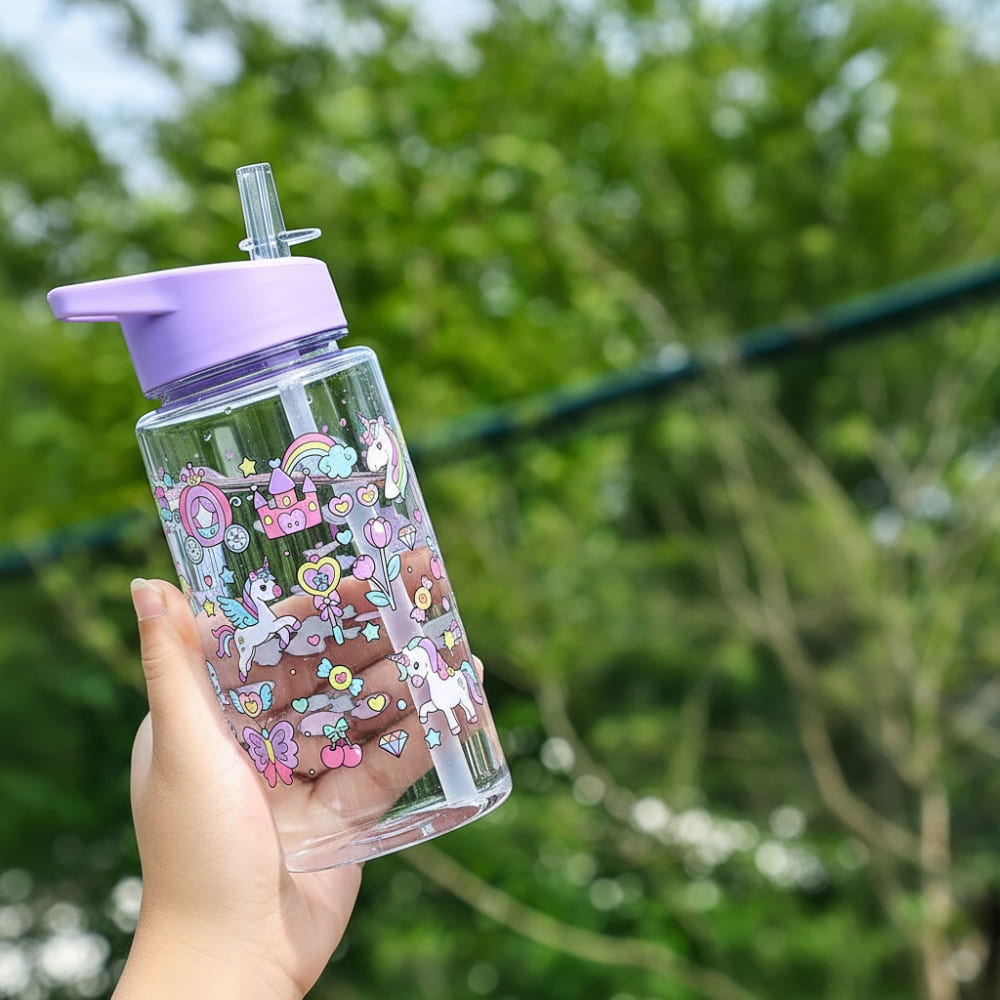 16.9oz Unicorn Ice Cream Straw Water Bottle Inviteck