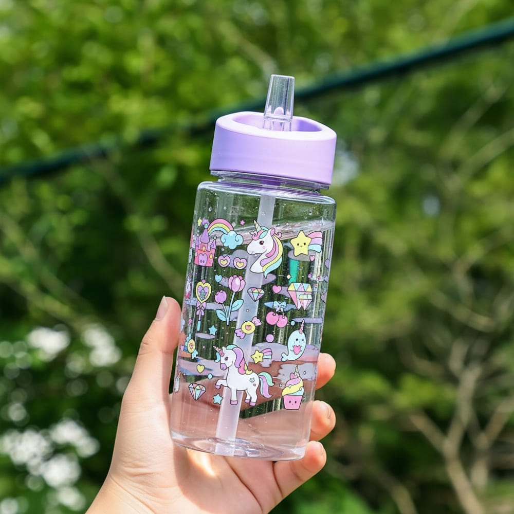 16.9oz Unicorn Ice Cream Straw Water Bottle Inviteck