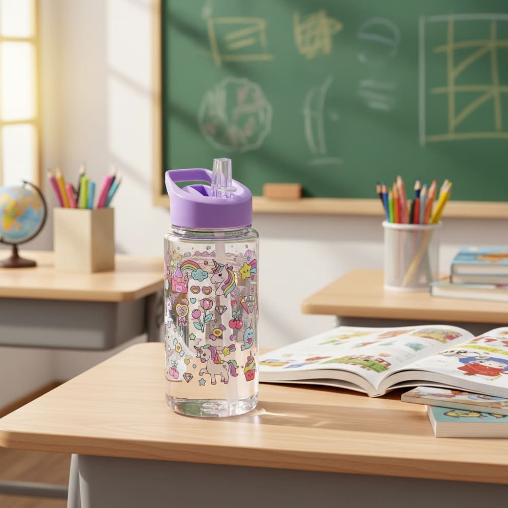 16.9oz Unicorn Ice Cream Straw Water Bottle Inviteck