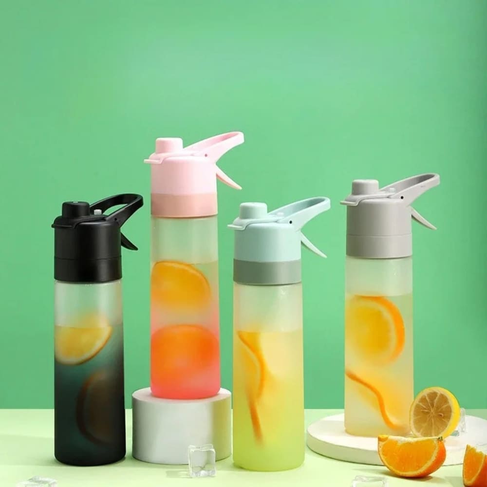 Gradient Frosted Spray Water Bottle with Straw Inviteck
